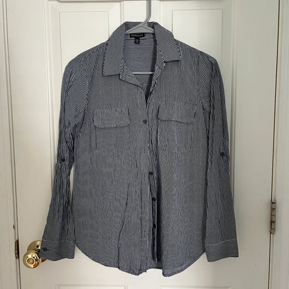 Express Gray Striped Button Up Shirt